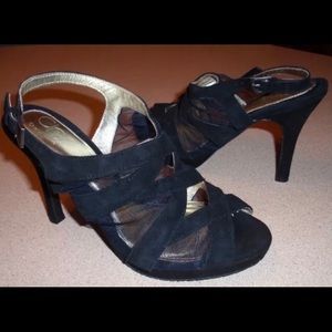 Cheryl Burke Black suede & mesh slingback sandals